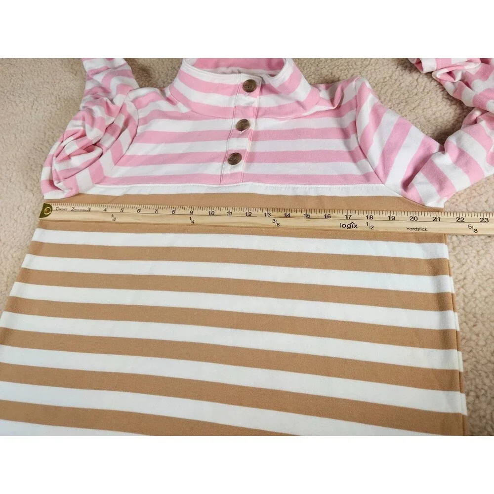 J.Crew Womens Large Stripe Funnel Neck Pullover Pink Tan Colorblock Top Preppy